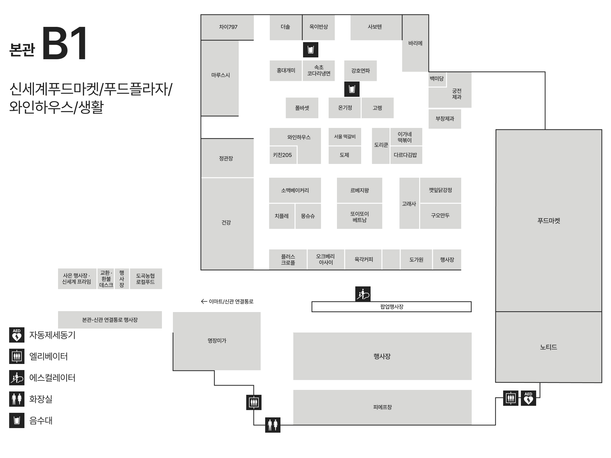 B1 신세계푸드마켓/와인하우스/푸드플라자/식당가/건강 안내도 